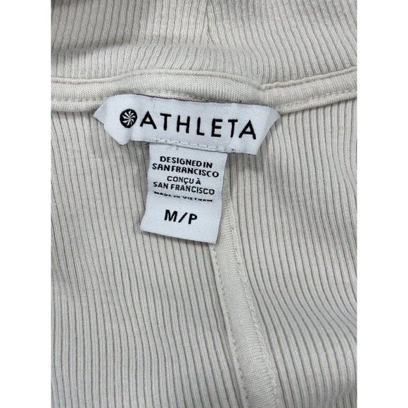 Athleta Open Front Cardigan Petite M Beige Tan Ribbed Knit Draped PM - Picture 6 of 7